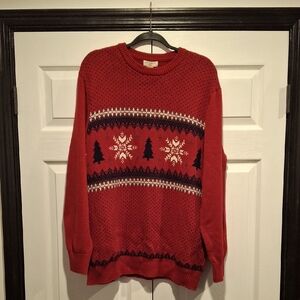 Dockers Red Crewneck Sweater with Snowflake and Tree Pattern